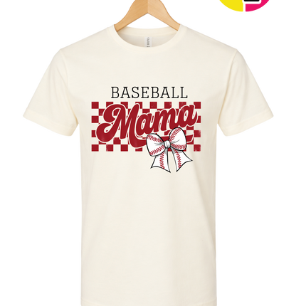 Baseball Mama Checkered Bow Design