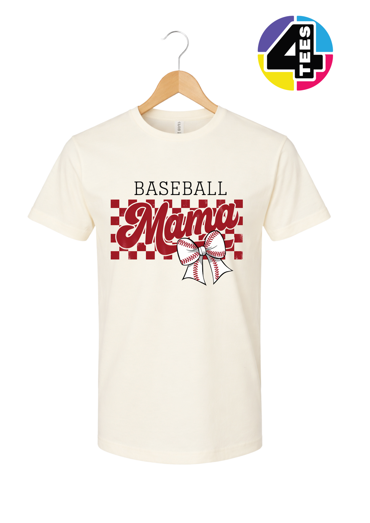 Baseball Mama Checkered Bow Design
