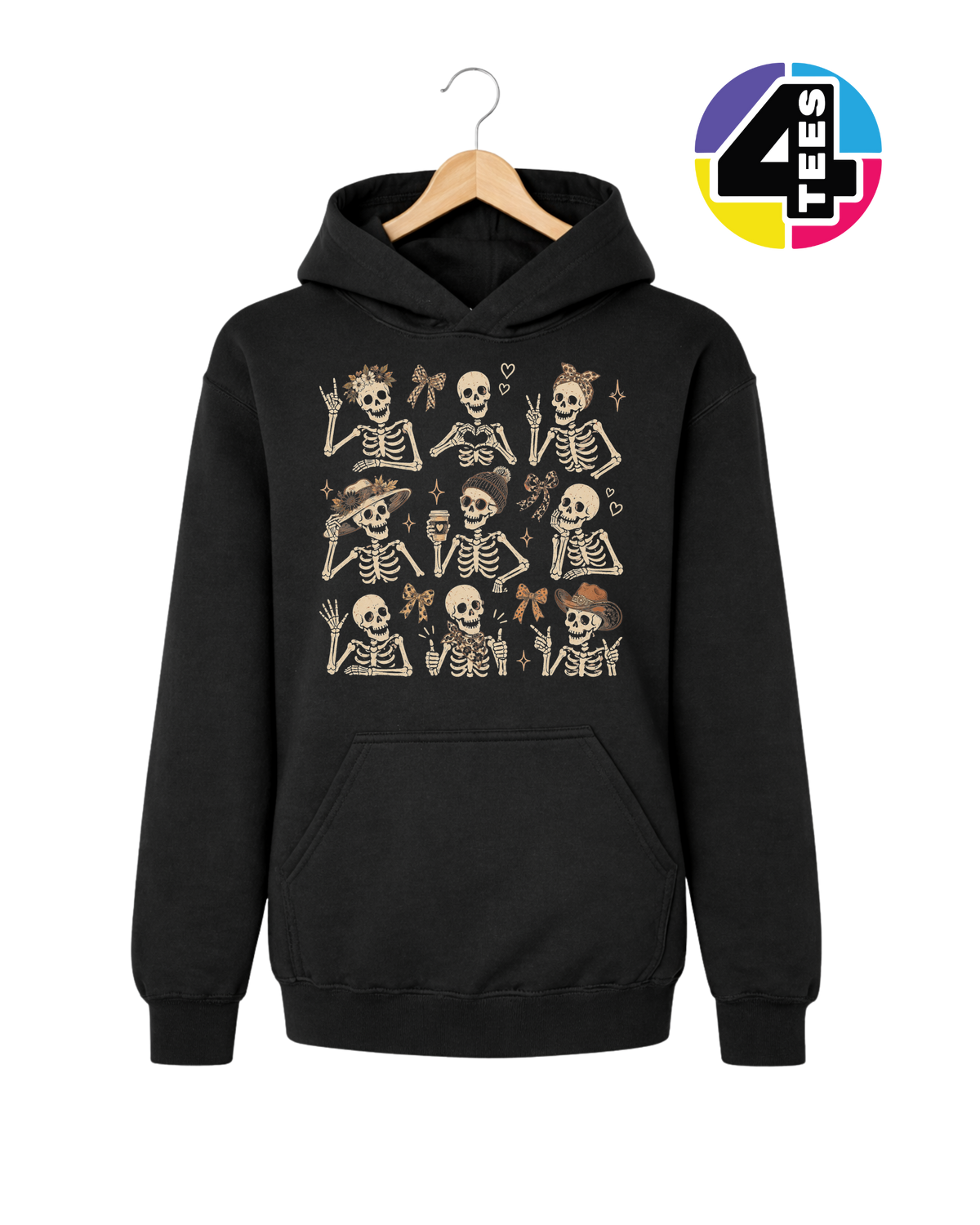 Spooky-Cute Skeleton Squad Youth Hoodie