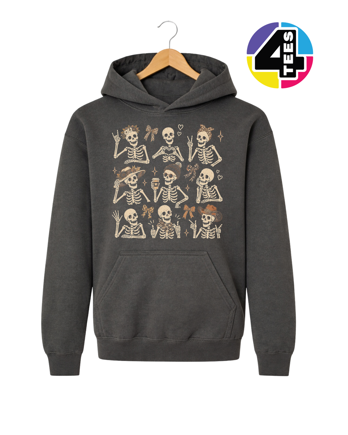 Spooky-Cute Skeleton Squad Youth Hoodie