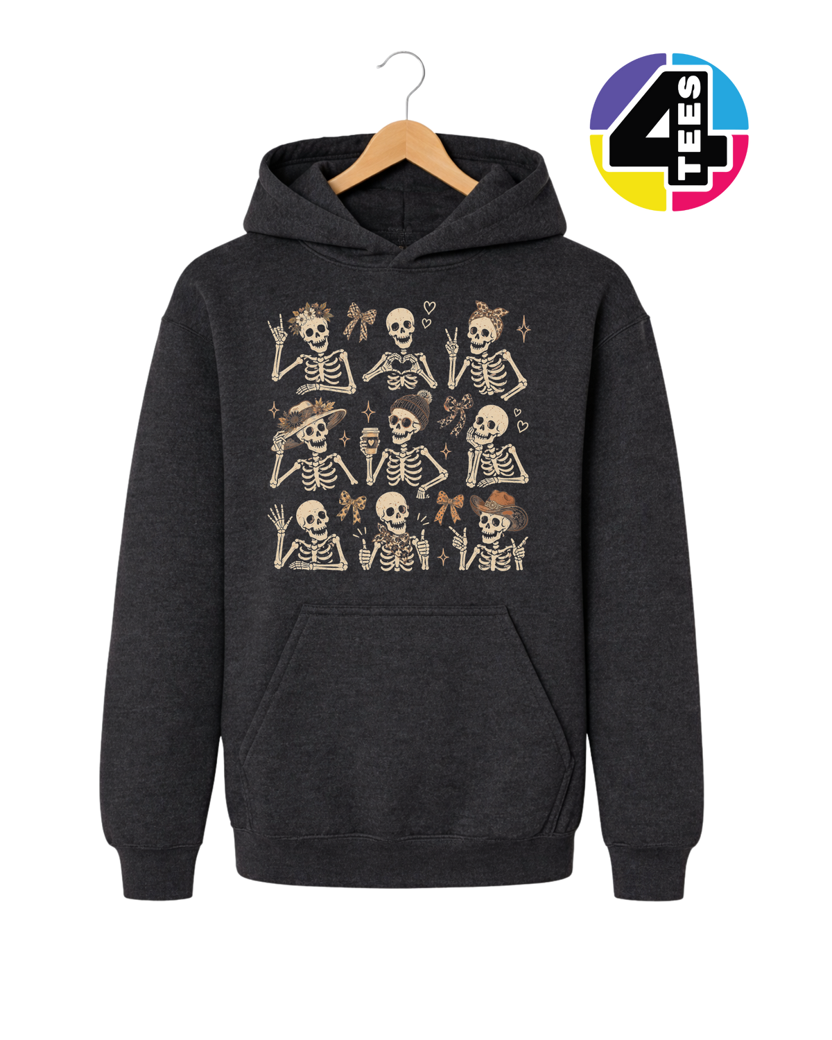 Spooky-Cute Skeleton Squad Youth Hoodie