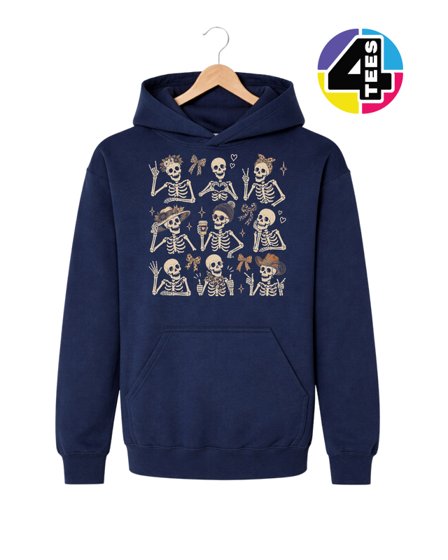 Spooky-Cute Skeleton Squad Youth Hoodie