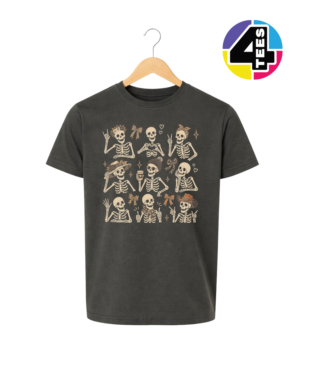 Spooky-Cute Skeleton Squad Youth Tee