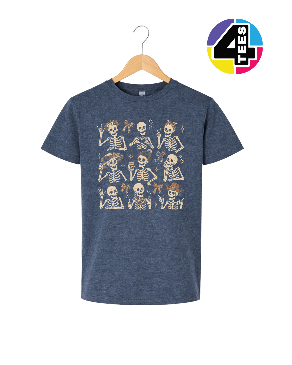 Spooky-Cute Skeleton Squad Youth Tee