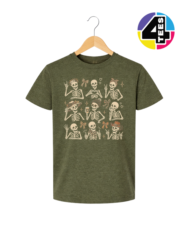 Spooky-Cute Skeleton Squad Youth Tee