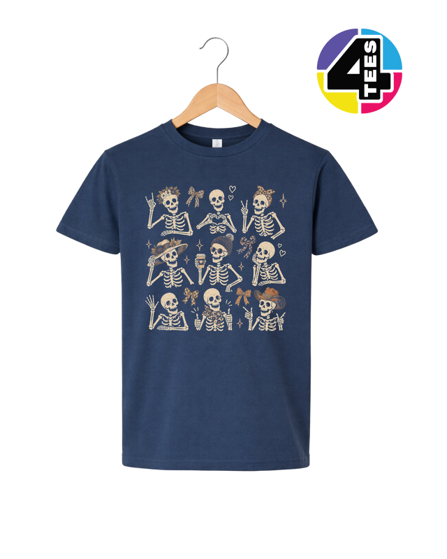 Spooky-Cute Skeleton Squad Youth Tee