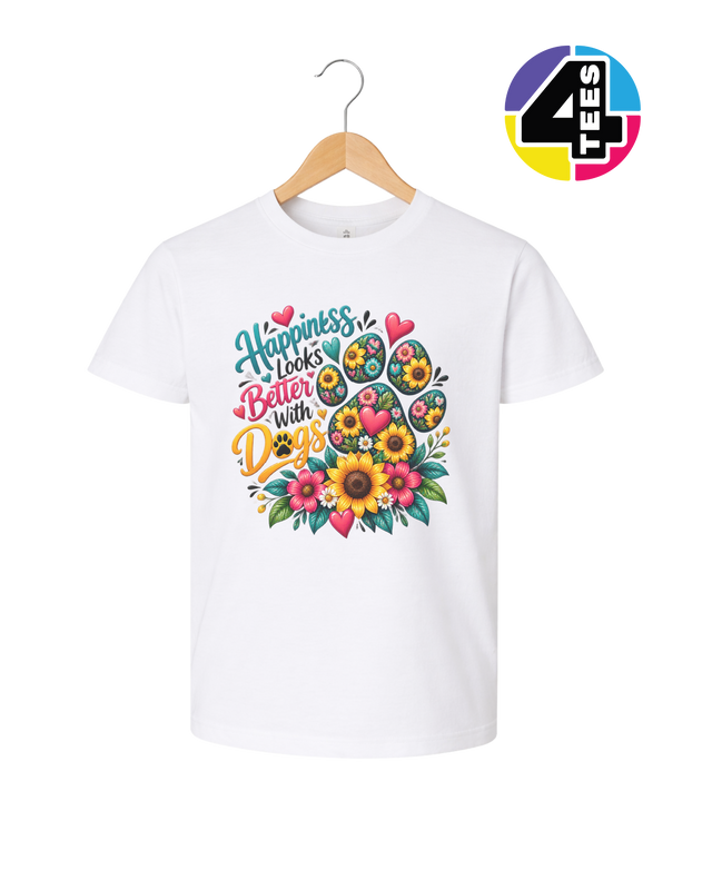 Happiness Looks Better with Paws Youth Tee