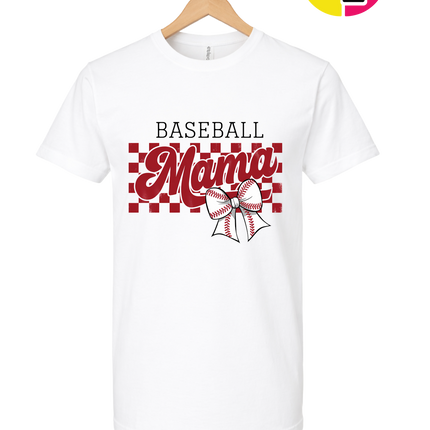 Baseball Mama Checkered Bow Design